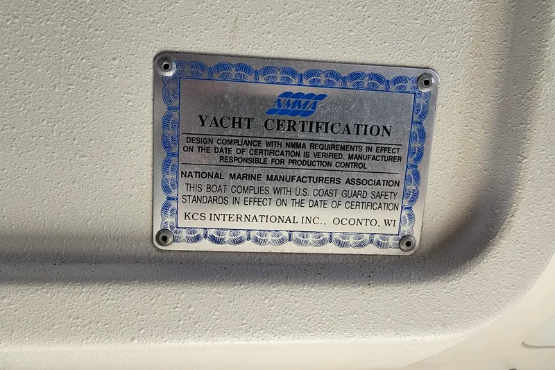 Slide: The Image of Yacht certification plaque for 1995 Cruisers Yachts 3775 Esprit, NMMA compliance. - 35