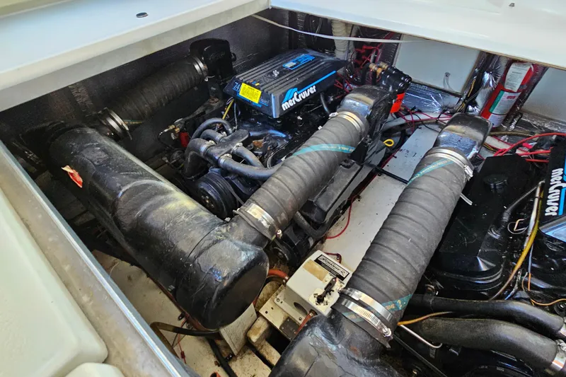 Slide: The Image of Engine compartment of a 1995 Cruisers Yachts 3775 Esprit with MerCruiser components. - 32