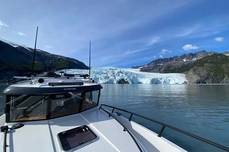 Slide: The Image of Interior view of 2019 Sargo 36 Explorer boat, showcasing helm and seating area. - 6
