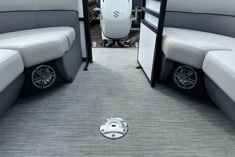 Slide: The Image of Interior of 2026 Viaggio Lago V 20 U boat with seating and speakers. - 24