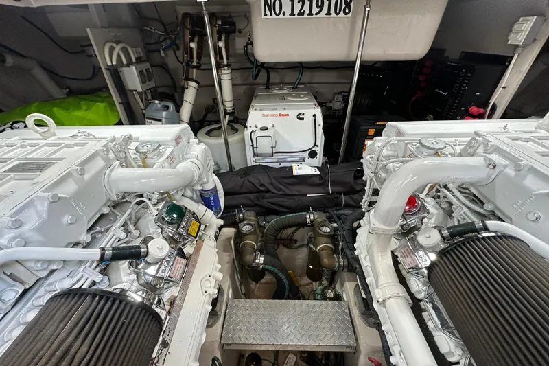 Slide: The Image of Engine room of 2009 Sea Ray 60 Sundancer with twin engines and generator. - 38