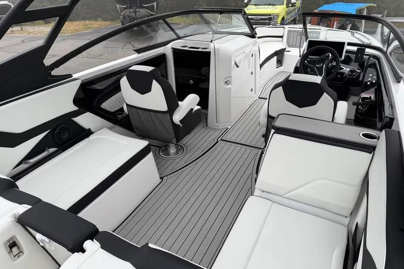 Slide: The Image of 2026 Yamaha Boats 252SD interior with sleek seating and modern design. - 8