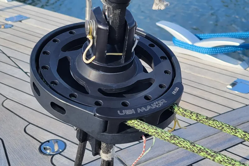 Slide: The Image of Close-up of a Ubi Maior FR150 winch on a 2018 Nautor Swan 54 yacht deck. - 13