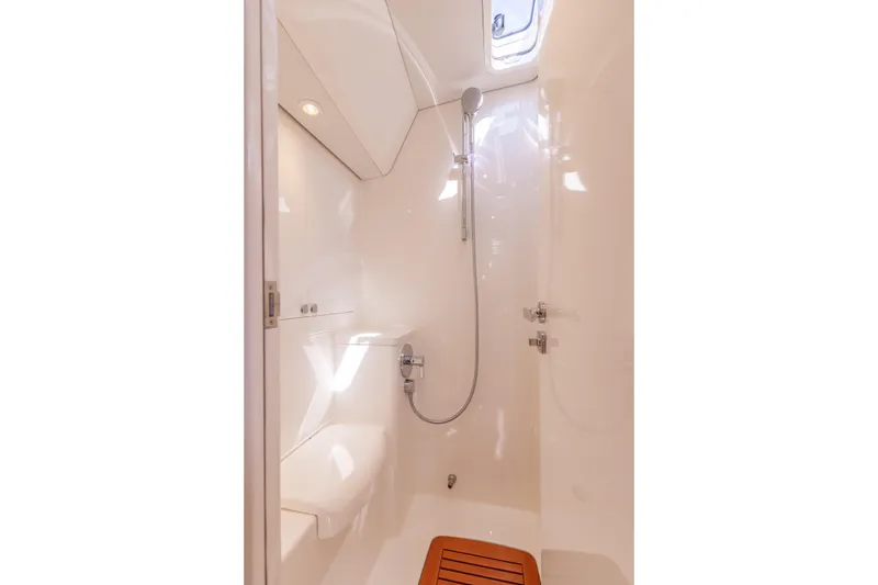 Slide: The Image of Luxurious bathroom in 2018 Nautor Swan 54 yacht with modern shower design. - 26