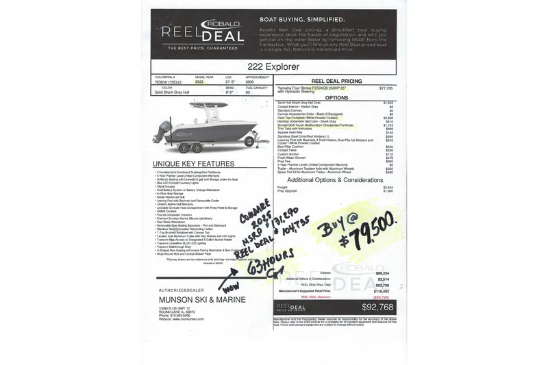 Slide: The Image of 2022 Robalo R222 Explorer boat brochure with pricing and features. - 6