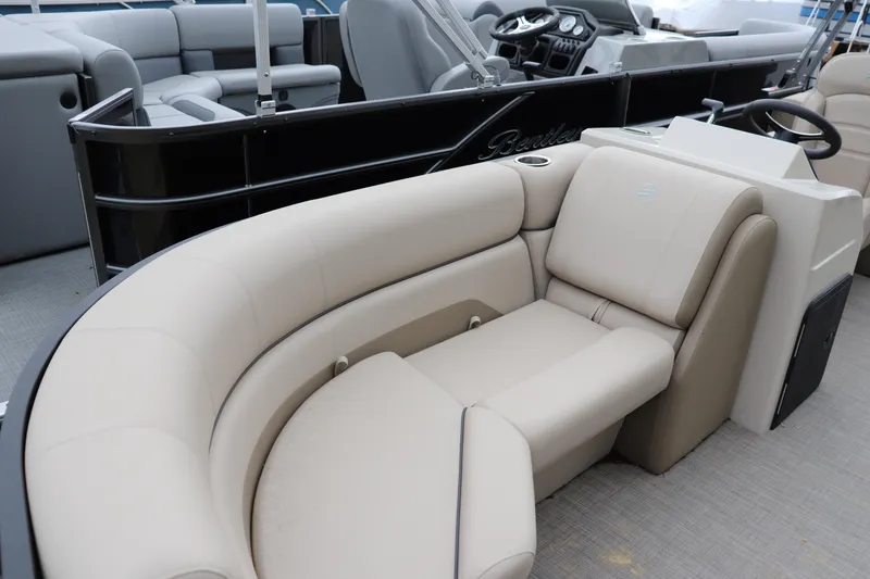 Slide: The Image of Luxurious seating on 2025 Flagship Endurace 22 CU boat, featuring beige upholstery. - 2