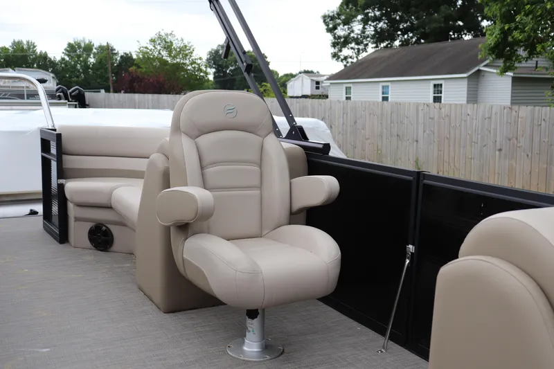 Slide: The Image of Luxurious seating on the 2025 Flagship Endurace 22 CU boat, featuring plush beige upholstery. - 4