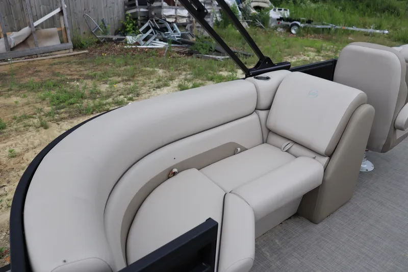 Slide: The Image of Luxurious seating on the 2025 Flagship Endurace 22 CU boat, featuring beige upholstery. - 7