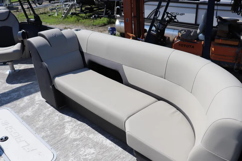 Slide: The Image of Luxurious seating on 2025 Flagship Discover 22 RF boat, featuring plush beige upholstery. - 3