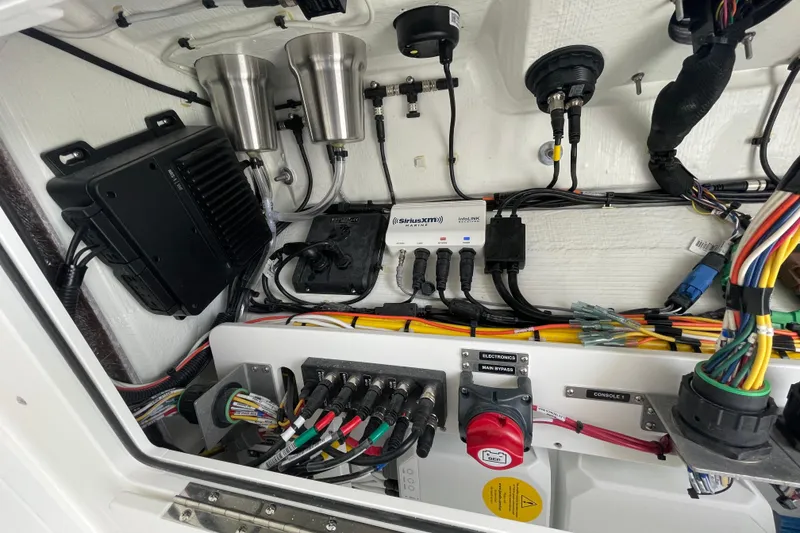 Slide: The Image of Electrical system of 2023 Crevalle 33 CSF boat, featuring wiring and components. - 14