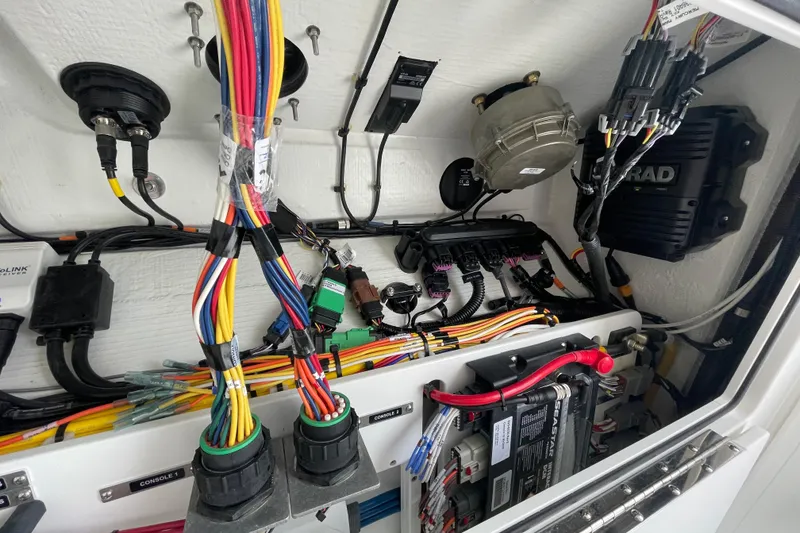 Slide: The Image of Electrical wiring and components inside a 2023 Crevalle 33 CSF boat. - 15