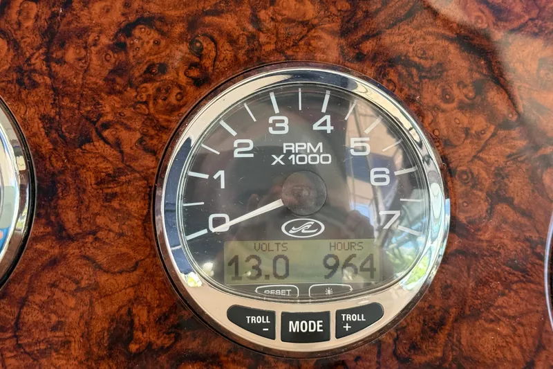 Slide: The Image of Tachometer of 2006 Sea Ray 340 Sundancer showing 13 volts and 964 hours. - 18