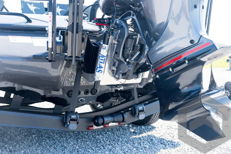 Slide: The Image of 2026 Skeeter FXR21 Apex boat engine detail with Atlas hydraulic jack plate. - 22