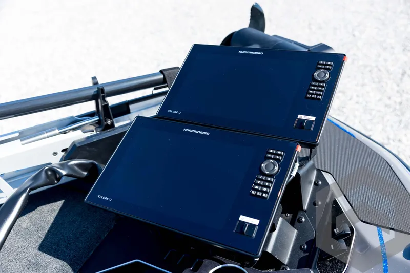 Slide: The Image of Dual Humminbird Xplore 12 displays on 2026 Skeeter FXR21 Apex boat dashboard. - 39