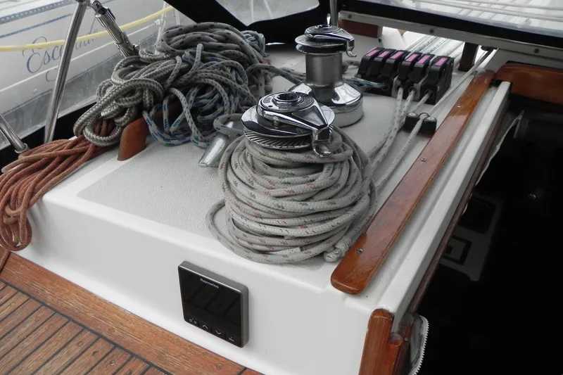 Slide: The Image of Deck of 1988 Tartan 40 sailboat with ropes and winches. - 12