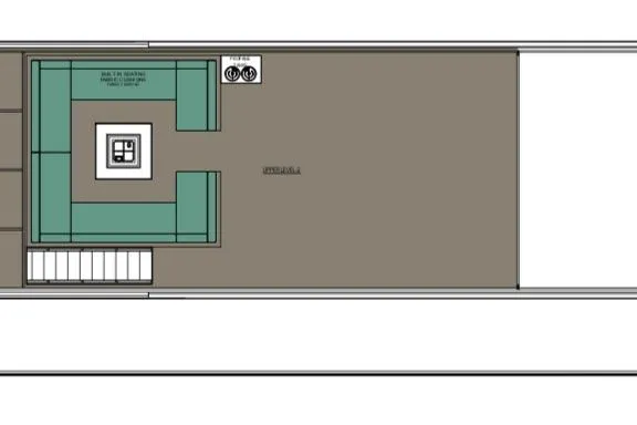 Slide: The Image of Floor plan of Adonia Oasis Share #3, 2025 model, featuring seating and open space. - 2