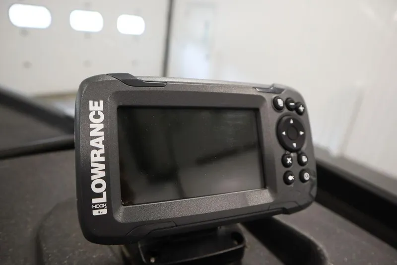 Slide: The Image of Lowrance fish finder on 2023 Tracker Pro Guide V-16 WT boat dashboard. - 26
