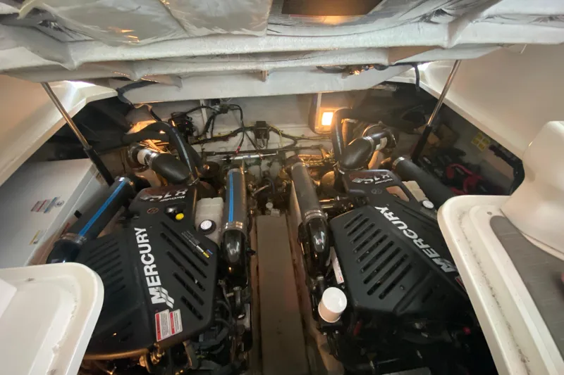 Slide: The Image of Engine room of a 2007 Sea Ray 38 Sundancer with Mercury engines. - 31