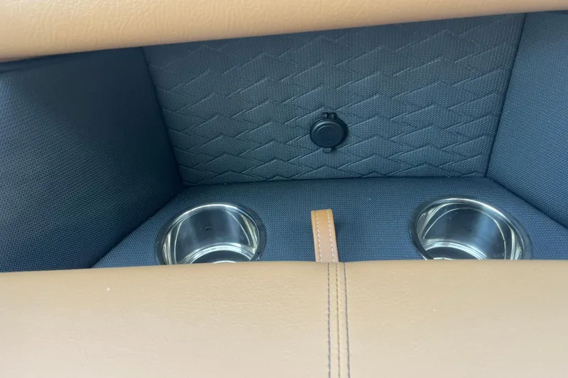 Slide: The Image of Interior of 2025 Bentley Pontoons 220/223 Elite Admiral with cup holders and leather accents. - 26