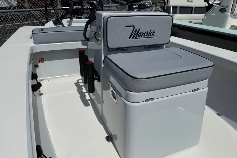 Slide: The Image of 2026 Maverick 17HPX-S boat interior with cushioned seating and storage. - 4