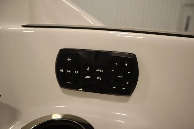 Slide: The Image of Control panel on 2025 Yamaha Boats 252XE, featuring audio and Bluetooth functions. - 42