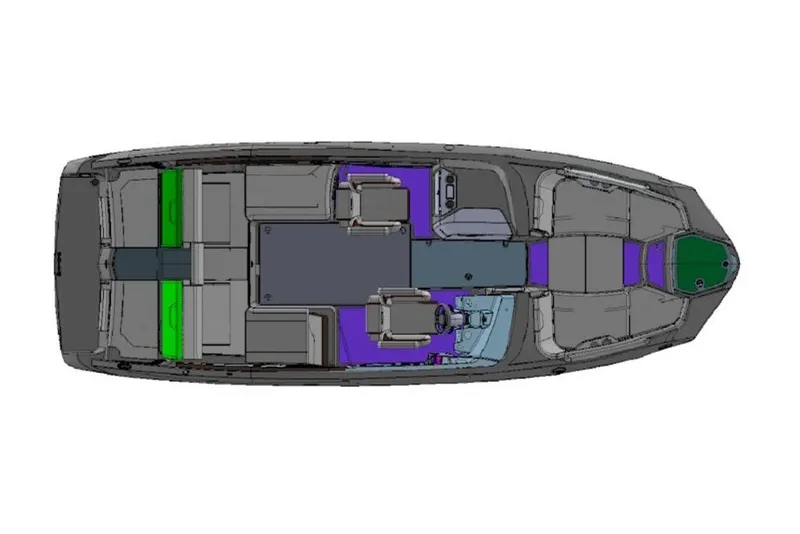 Slide: The Image of Top view layout of 2025 Yamaha Boats 252XE, showcasing seating and interior design. - 51