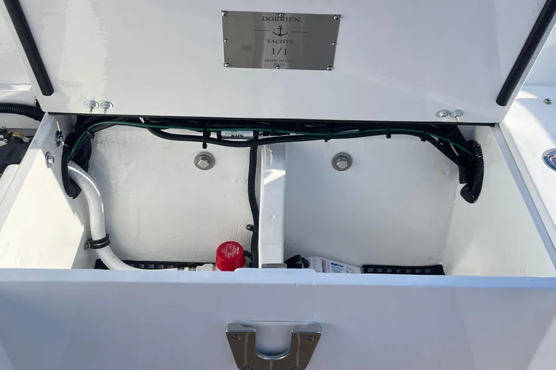 Slide: The Image of Open compartment of 2025 Dorrien Yachts 160T 1/1, showcasing interior components. - 20