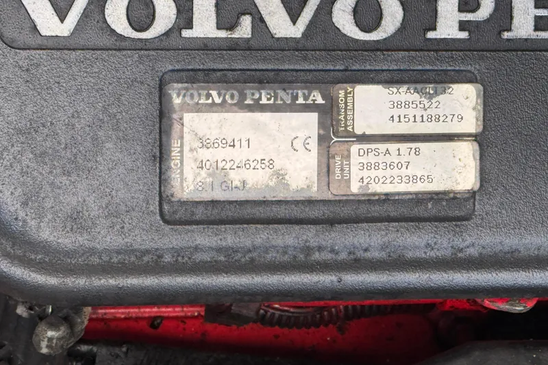 Slide: The Image of 2008 Cobalt 252 engine with Volvo Penta label and serial numbers visible. - 15