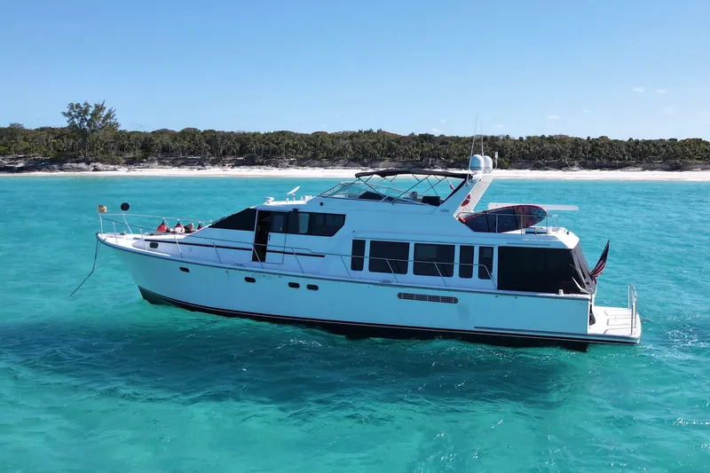 Slide: The Image of Interior of 2000 Pacific Mariner 65 Motoryacht with wooden stairs and equipment. - 50