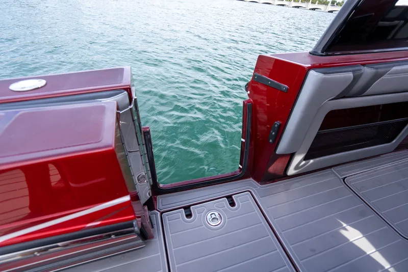 Slide: The Image of Red Concept 39' Open boat door open to water, 2022 model. - 12