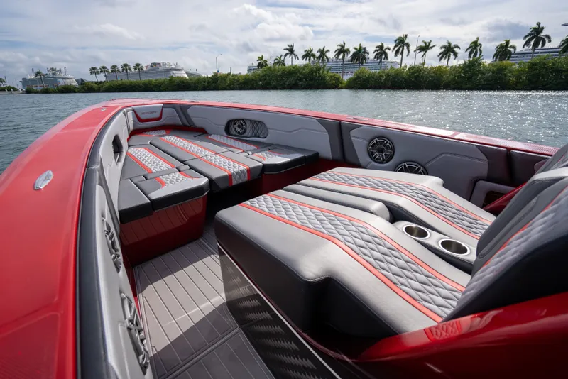 Slide: The Image of Luxurious interior of 2022 Concept 39' Open boat with stylish seating and cup holders. - 4