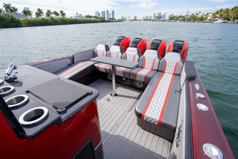 Slide: The Image of Luxurious 2022 Concept 39' Open boat interior with stylish seating and scenic waterfront view. - 7