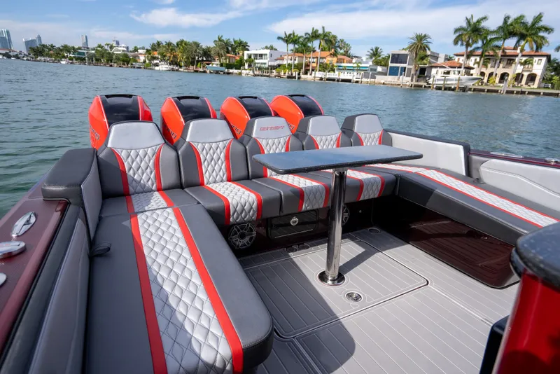 Slide: The Image of Luxurious 2022 Concept 39' Open boat interior with stylish seating and table on the water. - 8