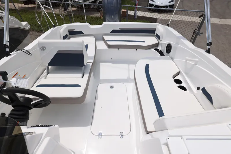 Slide: The Image of 2026 Hurricane SunDeck Sport 205 OB boat interior with spacious seating and modern design. - 3