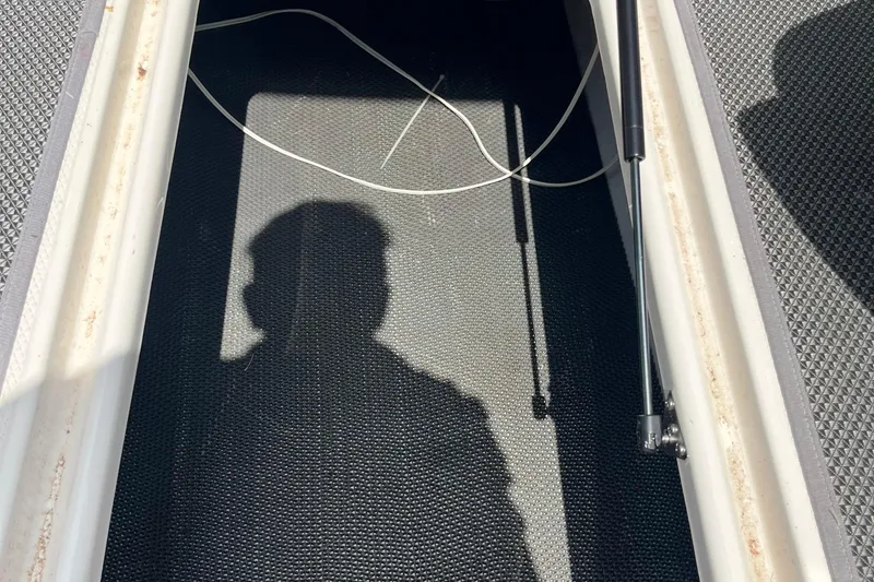 Slide: The Image of Shadow on Chaparral Vortex 223 VRX boat interior, 2015 model, with visible hydraulic strut. - 16