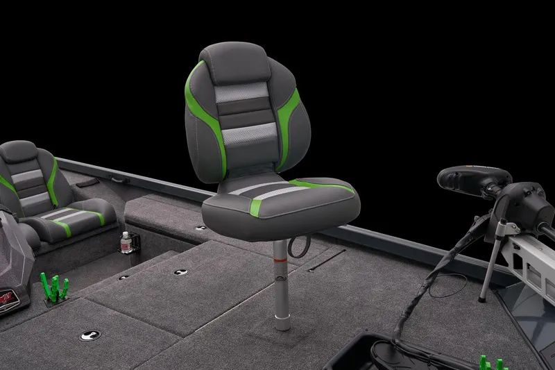 Slide: The Image of Manufacturer Provided Image: 2025 Ranger RT178 boat interior with green-accented seats and fishing equipment. - 24