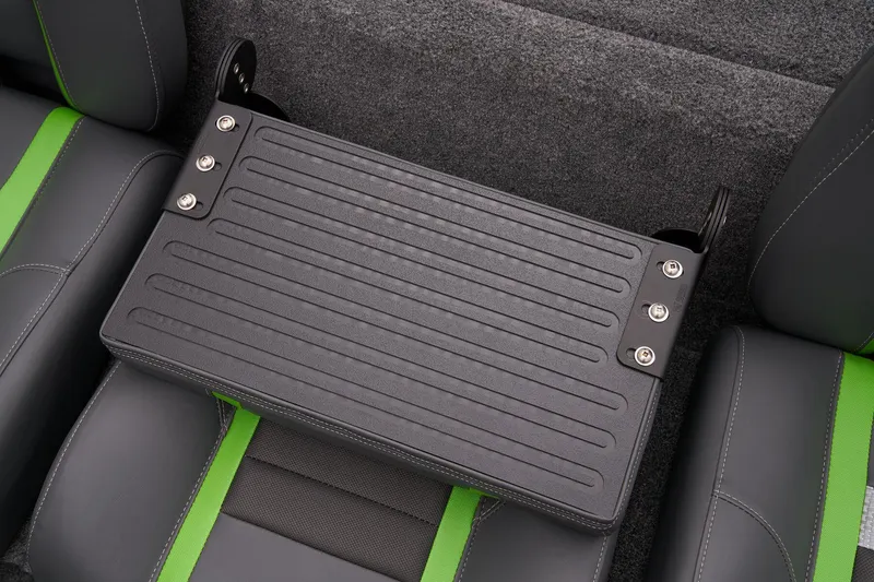 Slide: The Image of Manufacturer Provided Image: 2025 Ranger RT178 interior with black and green seating and foldable center console. - 53