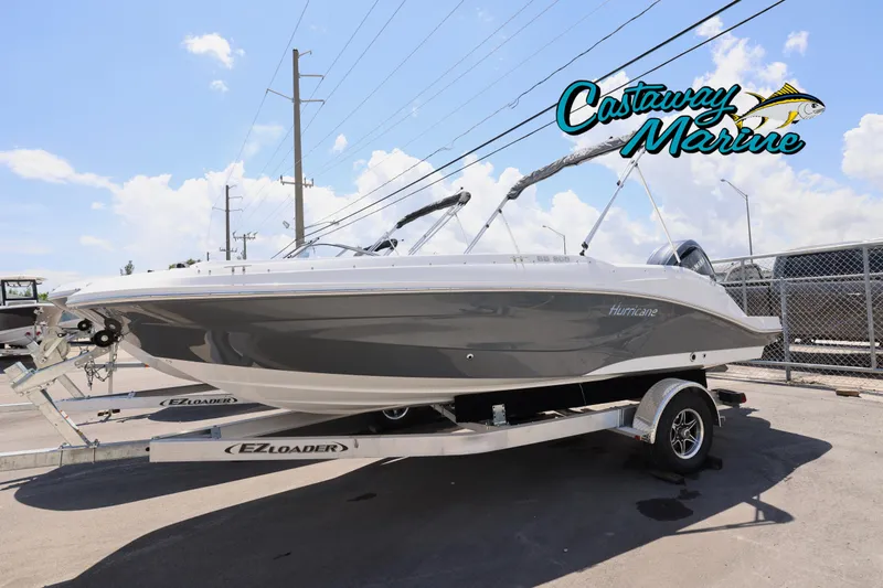 The Image of 2026 Hurricane SunDeck Sport 205 OB boat on trailer at Castaway Marine dealership. - 0
