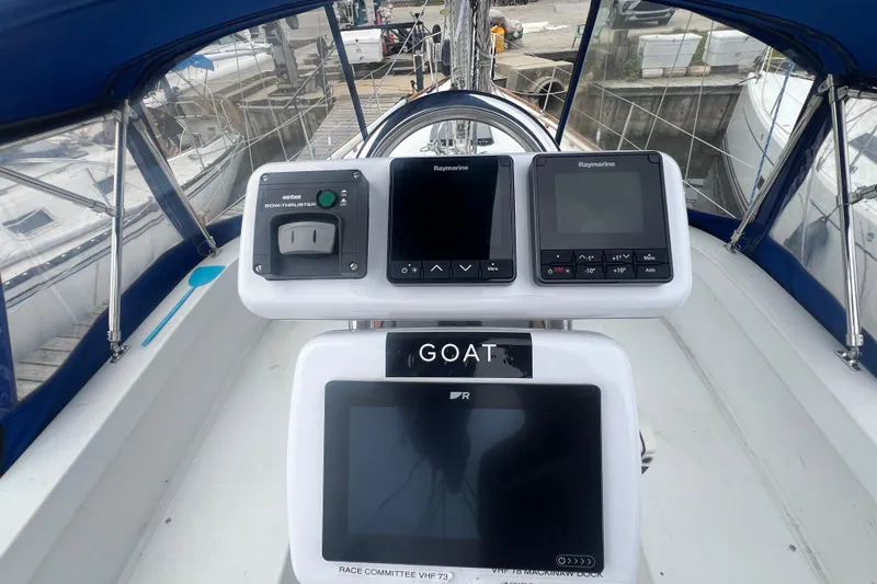Slide: The Image of Cockpit of 1985 C&C Landfall 39 sailboat with navigation instruments. - 12