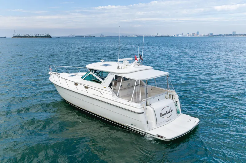 Slide: The Image of 2004 Tiara Yachts 4000 Express cruising on open water, clear sky in background. - 9