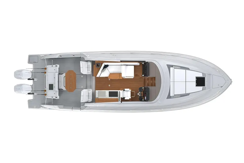 Slide: The Image of Manufacturer Provided Image: Top view of 2025 Tiara Yachts 43 LE layout, featuring spacious deck and cabin design. - 21
