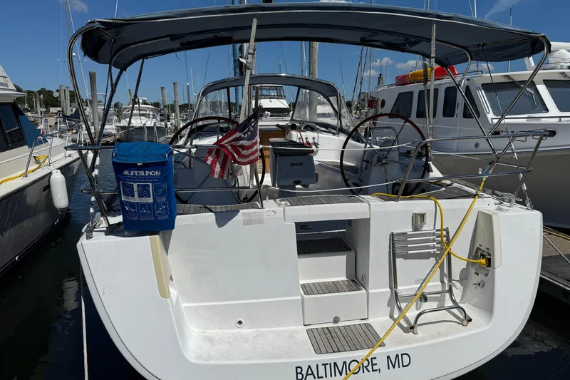 Slide: The Image of Beneteau Oceanis 43 sailboat, 2010 model, docked in Baltimore, MD marina. - 2