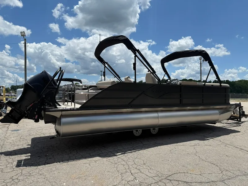 Slide: The Image of 2026 Bentley Pontoons Legacy 243 Swingback on a sunny day, showcasing sleek design and modern features. - 4