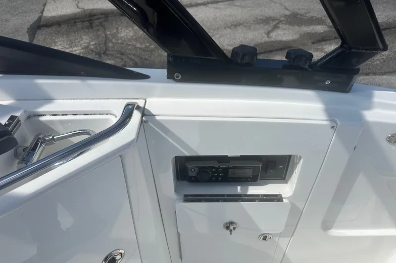 Slide: The Image of 2020 Monterey M4 boat dashboard with control panel and sleek design. - 17