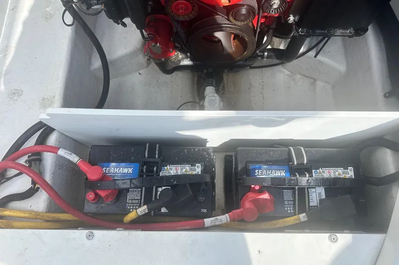 Slide: The Image of Battery compartment of a 2020 Monterey M4 boat with Seahawk batteries. - 23