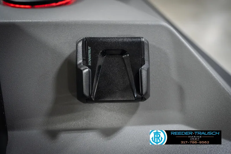 Slide: The Image of 2026 Bennington 25 SSR boat detail with Scanstrut mount, Reeder Trausch Marine logo visible. - 36