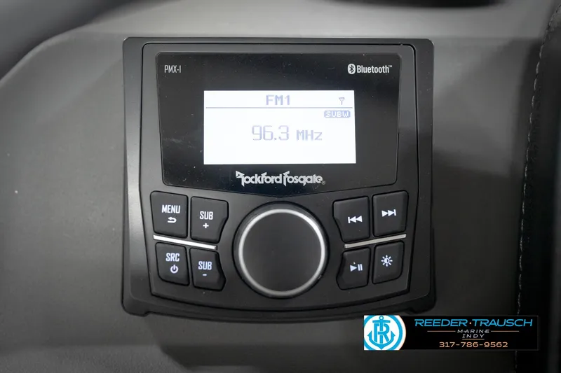 Slide: The Image of 2026 Bennington 188 SLJ boat detail with Scanstrut accessory and Reeder-Trausch Marine logo. - 35