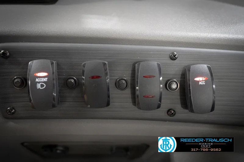 Slide: The Image of Captain's chair in 2026 Bennington 188 SLJ pontoon boat, featuring sleek gray upholstery. - 38