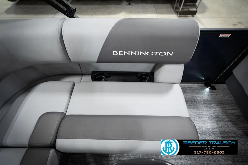 Slide: The Image of 2026 Bennington 188 SLJ boat interior with gray seating and modern design. - 43