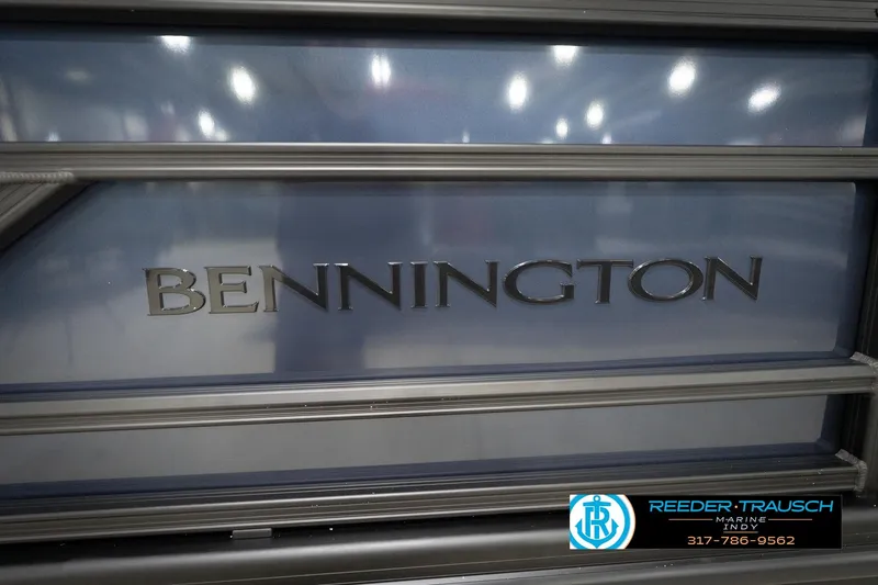 Slide: The Image of 2026 Bennington 188 SLJ boat detail with logo, showcased by Reeder-Trausch Marine. - 50